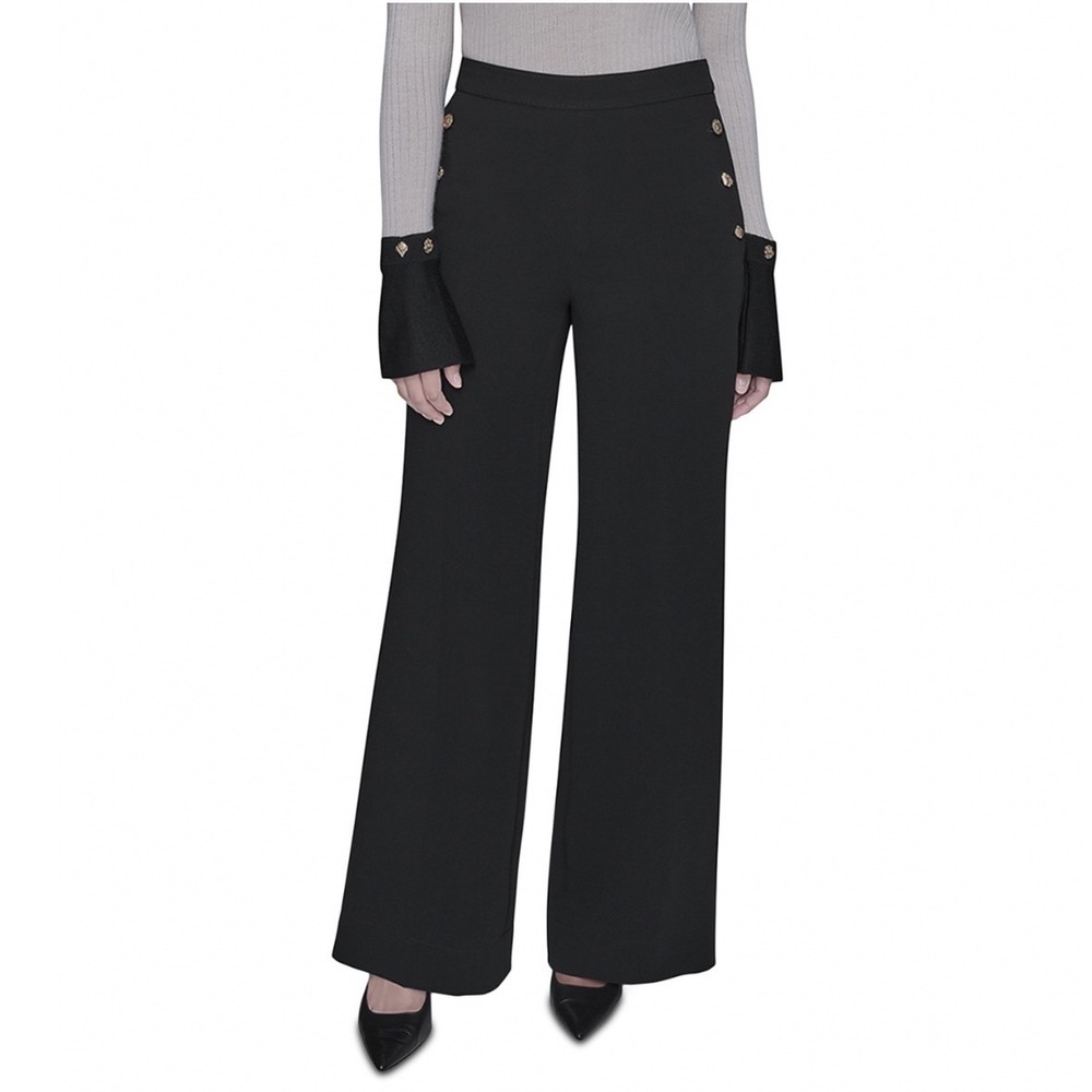 Karl Lagerfeld Paris Black Sailor Button Flare Pants High Rise Side Zip 8